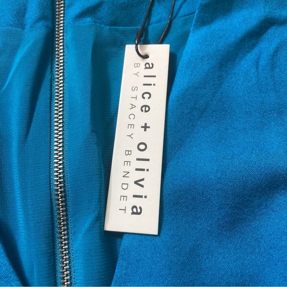 NWT Alice and Olivia “Adrianna” Faux Wrap Dress in Dark Turquoise - Picture 5 of 11